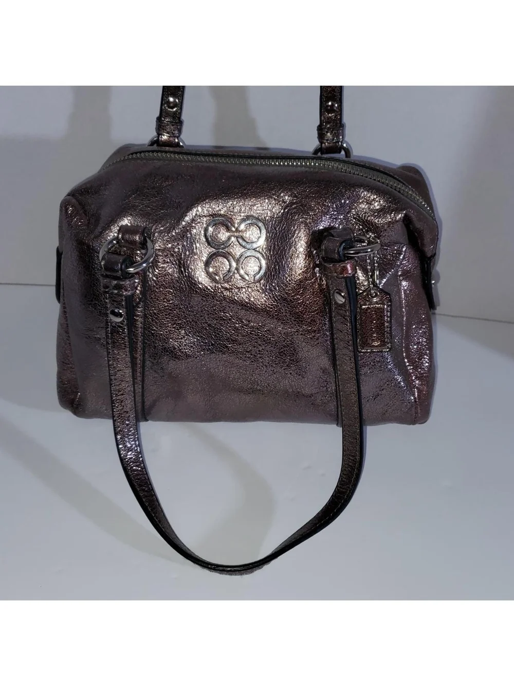 Metallic Bronze Leather Satchel Handbag